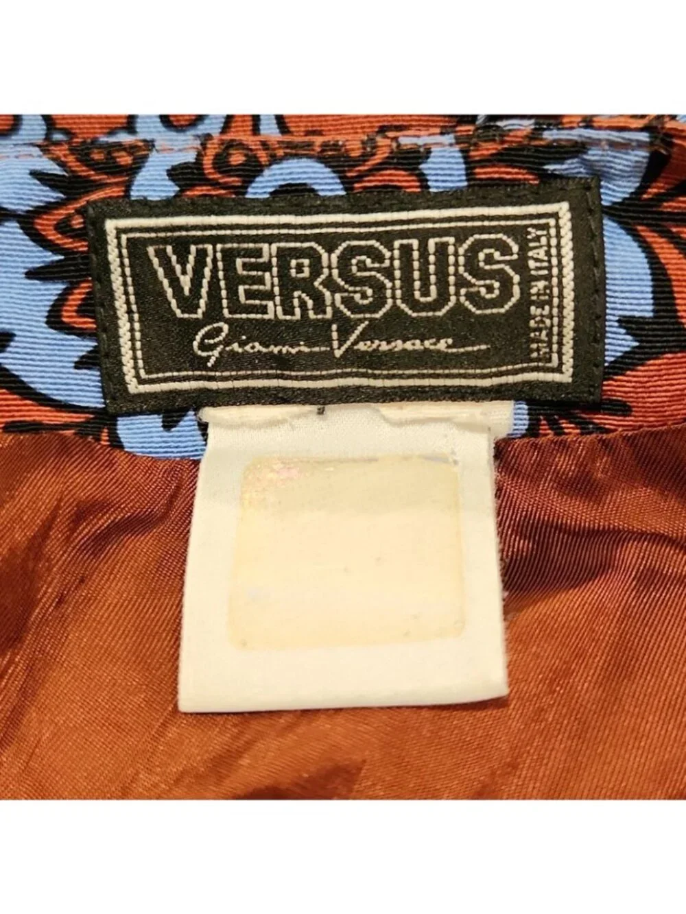 Versus By Versace Vintage Print Mini Skirt Rust & Blue Made In Italy Small